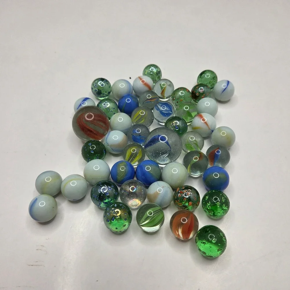 Vintage Glass Marbles Lot Mixed Cat Eye Swirl Shooters Multi Color 40+ Pc Bulk